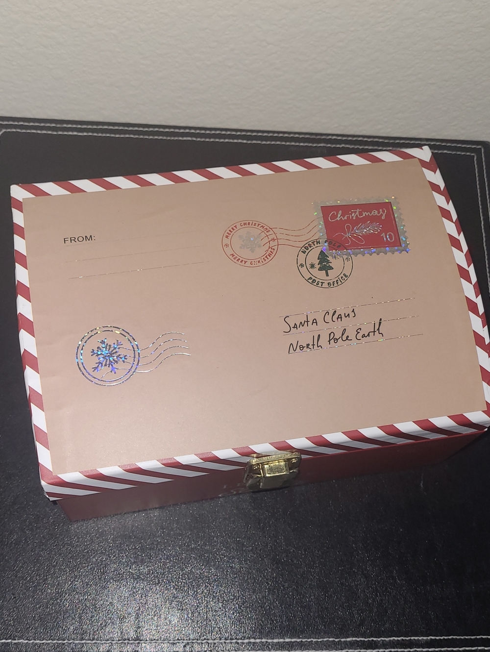 Holiday Mail Decorative Storage Box - Red and Cream